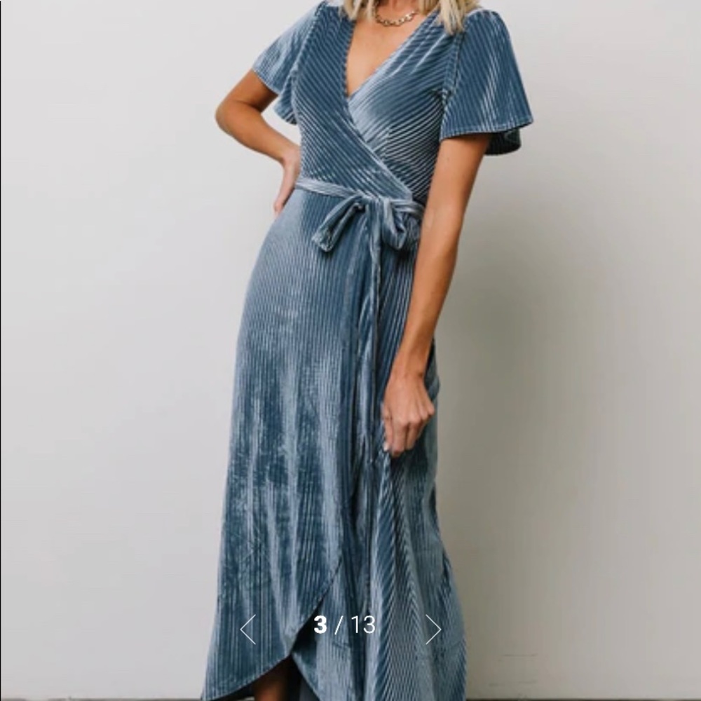 COPY - COPY - Baltic Born Andi Ribbed Velvet Wrap Dress - Blue